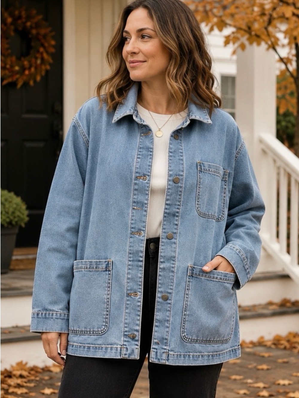 XXL Light Wash Denim Chore Jacket Utility Barn Jacket- brand Well Worn